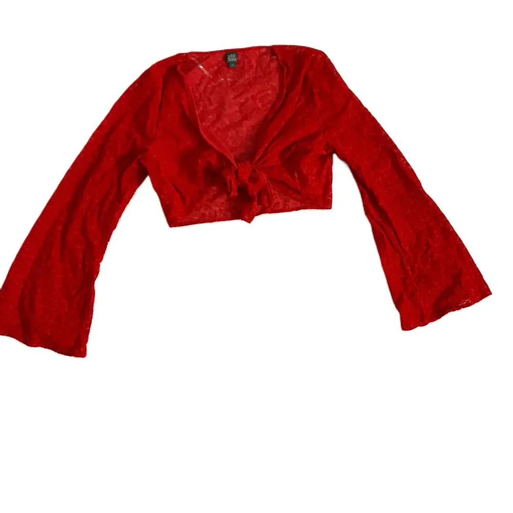 Wild Fable Red Floral Tie Front Bell‎ Sleeve Crop Top Size Medium